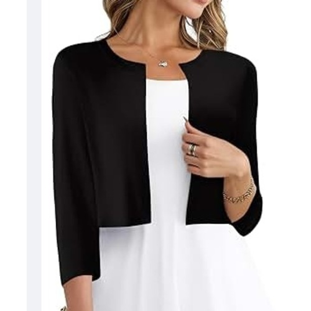Sleeping on Snow Cropped Bolero Cardigan Women's M Black Angora Wool Blend